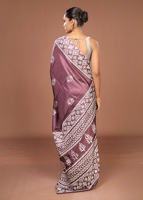 Purple Chanderi Cotton Saree With Blouse Piece