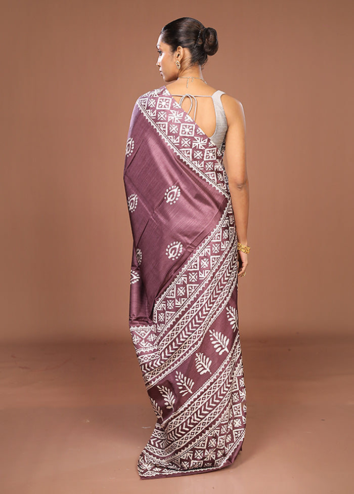 Purple Chanderi Cotton Saree With Blouse Piece