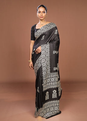 Black Chanderi Cotton Saree With Blouse Piece
