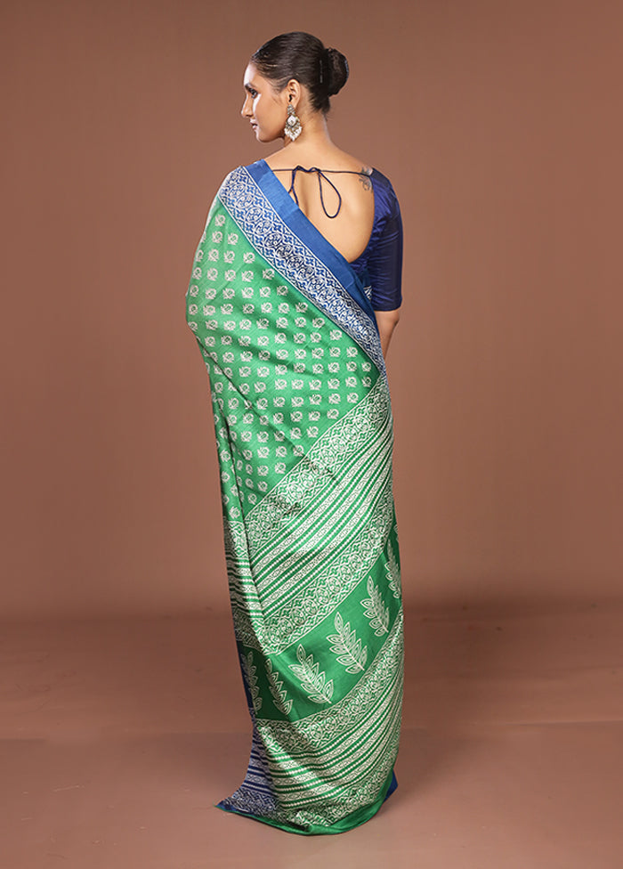 Green Chanderi Cotton Saree With Blouse Piece