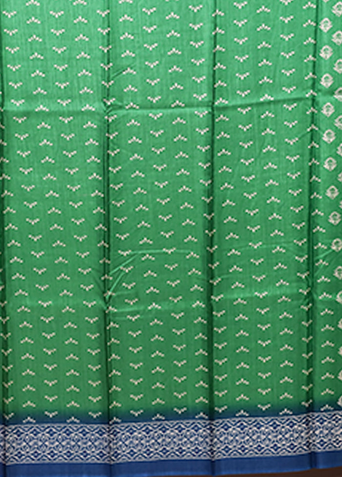 Green Chanderi Cotton Saree With Blouse Piece