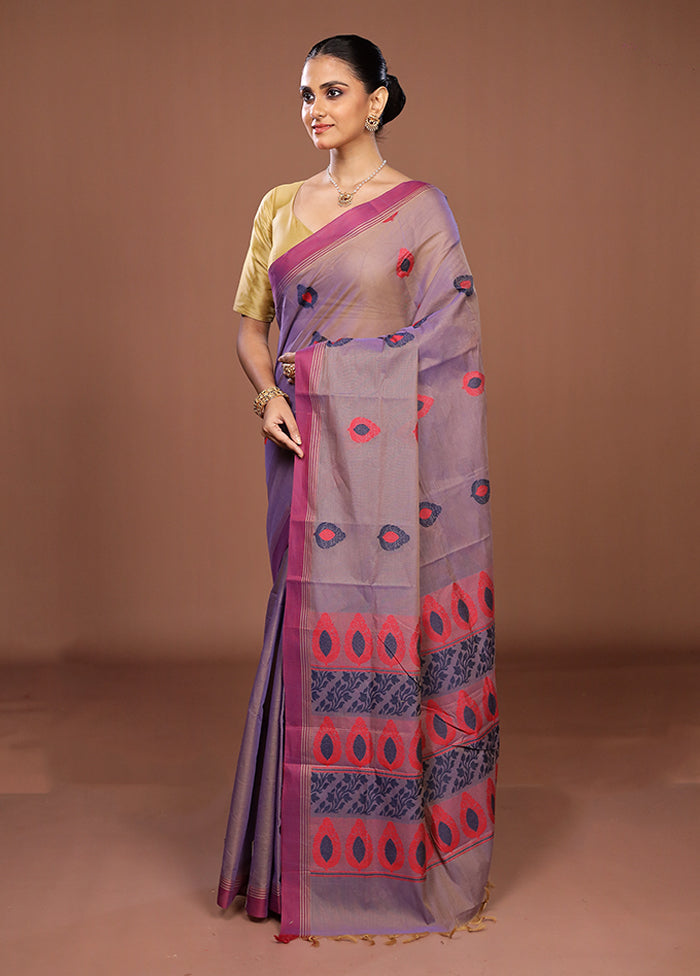 Purple Cotton Saree With Blouse Piece