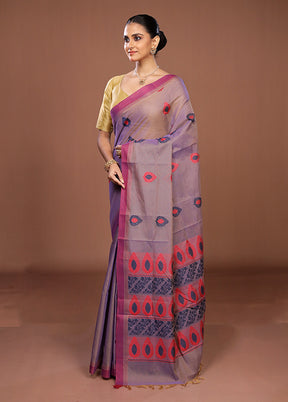 Purple Cotton Saree With Blouse Piece