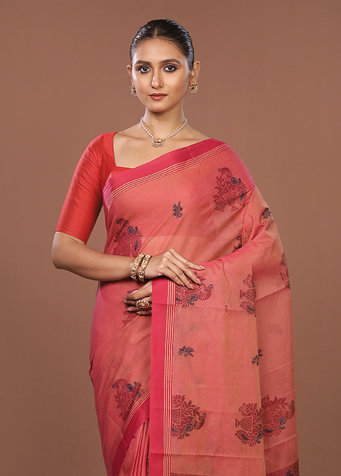 Maroon Cotton Saree With Blouse Piece