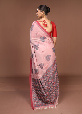 Pink Cotton Saree With Blouse Piece