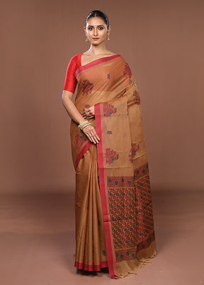 Maroon Cotton Saree With Blouse Piece