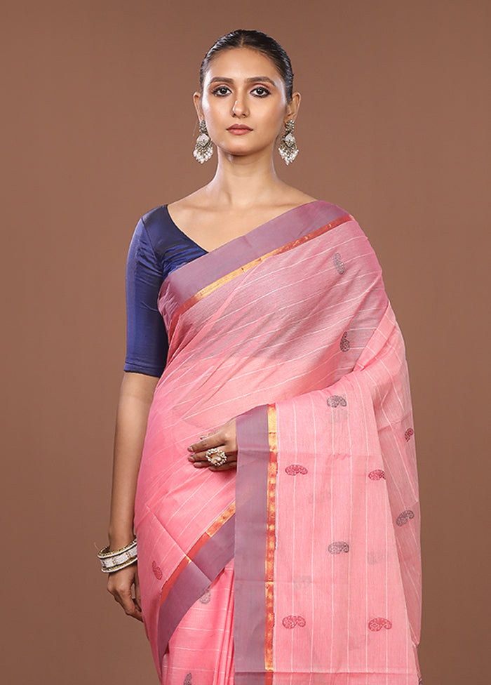 Pink Cotton Saree With Blouse Piece