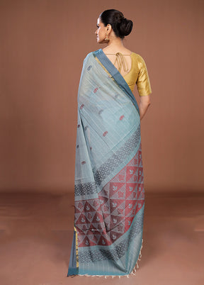 Green Cotton Saree With Blouse Piece