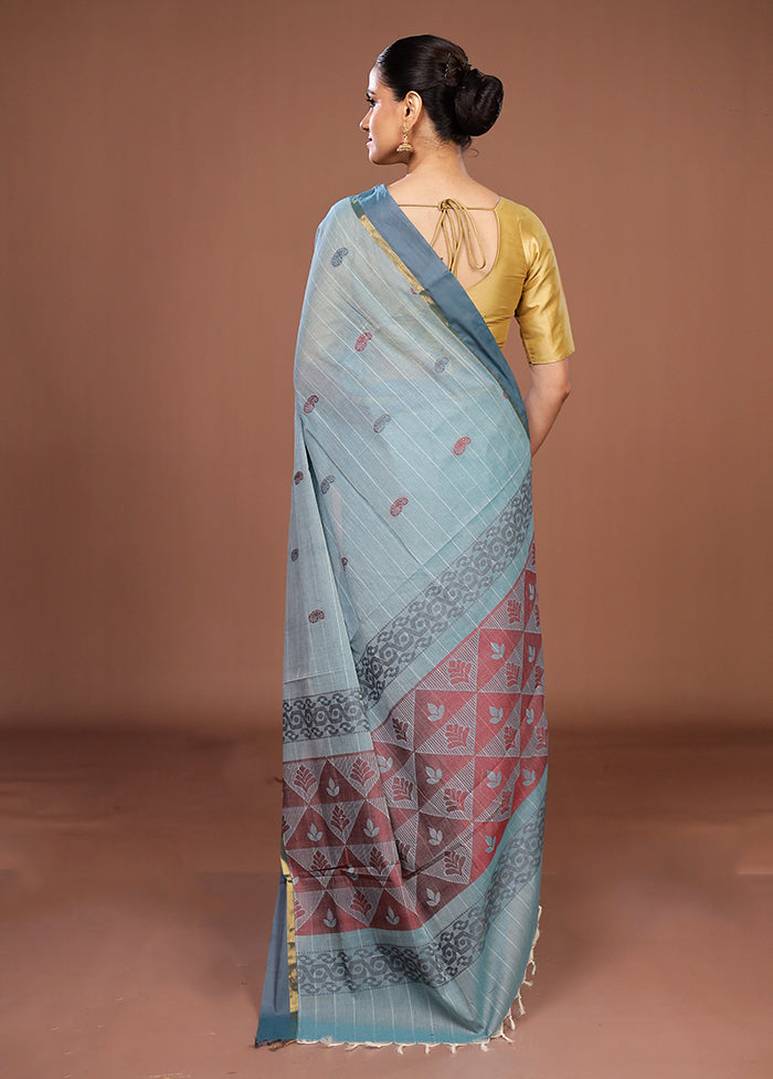 Green Cotton Saree With Blouse Piece