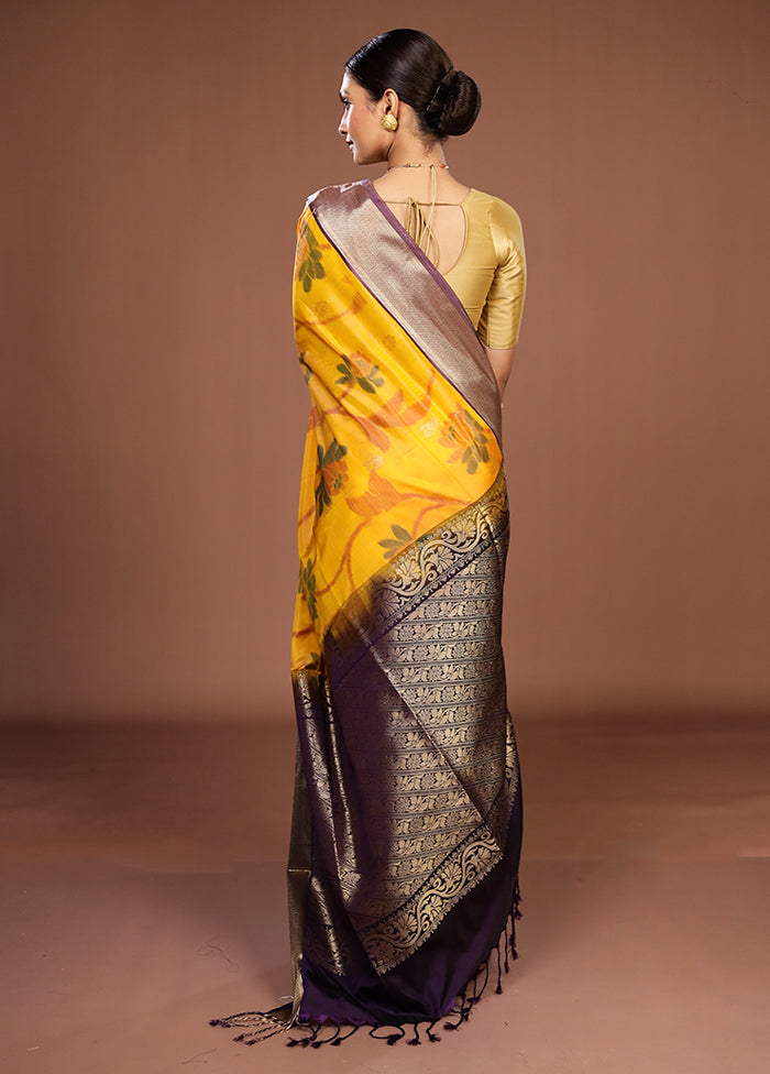 Yellow Kanjivaram Silk Saree With Blouse Piece