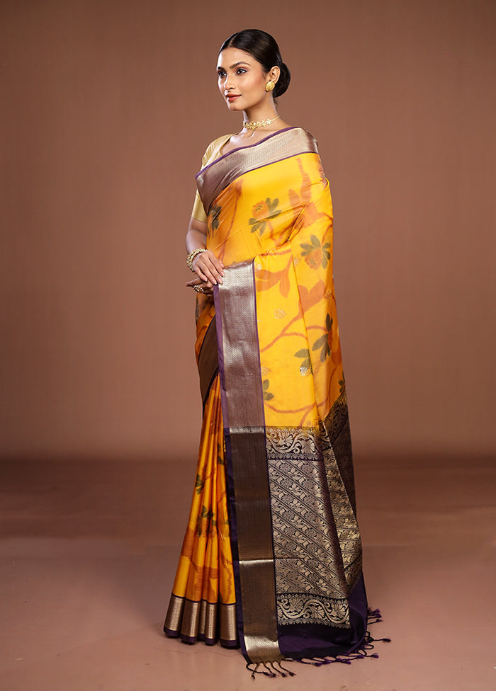 Yellow Kanjivaram Silk Saree With Blouse Piece