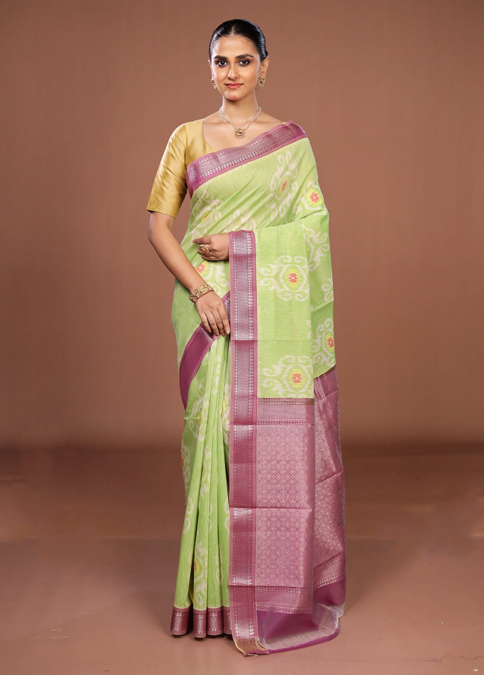Green Pure Cotton Saree With Blouse Piece