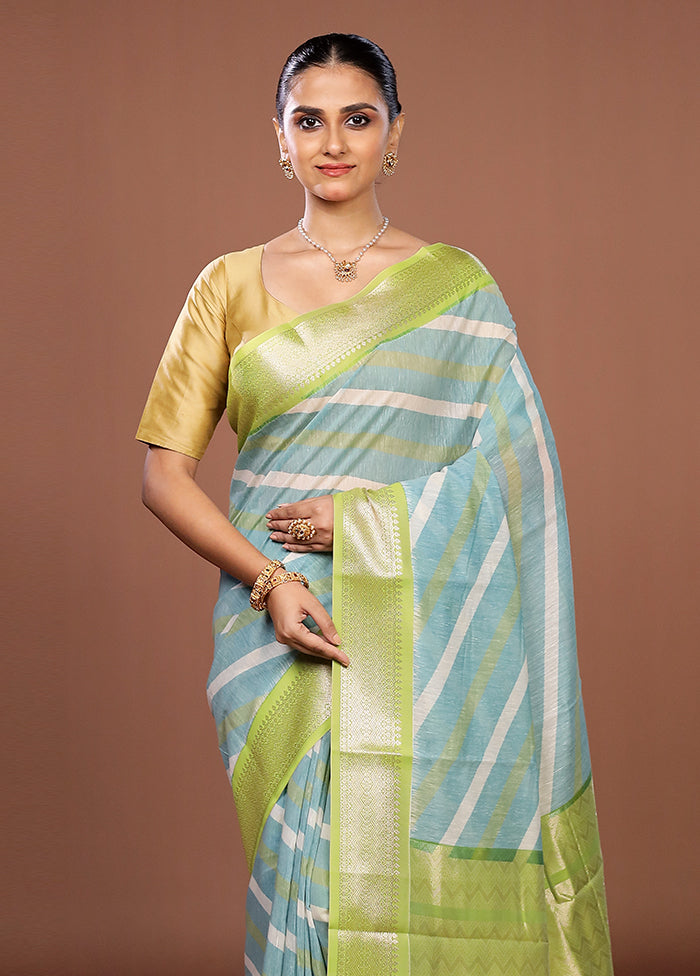 Blue Pure Cotton Saree With Blouse Piece