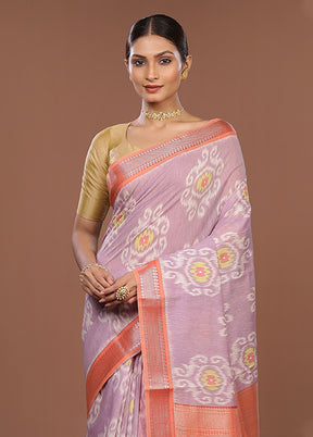 Purple Pure Cotton Saree With Blouse Piece