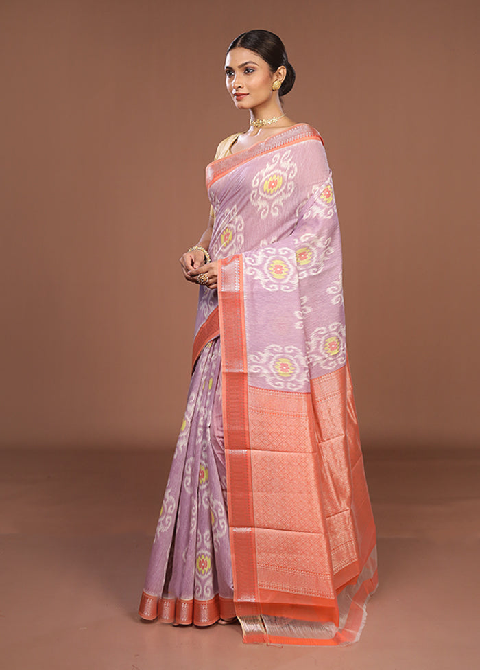 Purple Pure Cotton Saree With Blouse Piece