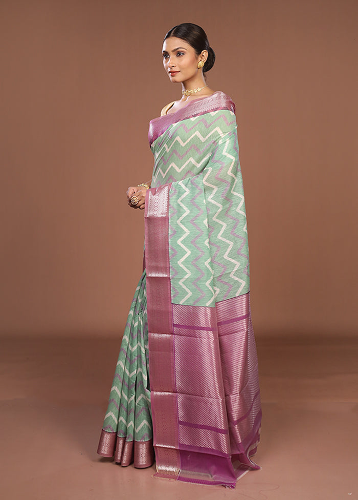 Green Pure Cotton Saree With Blouse Piece