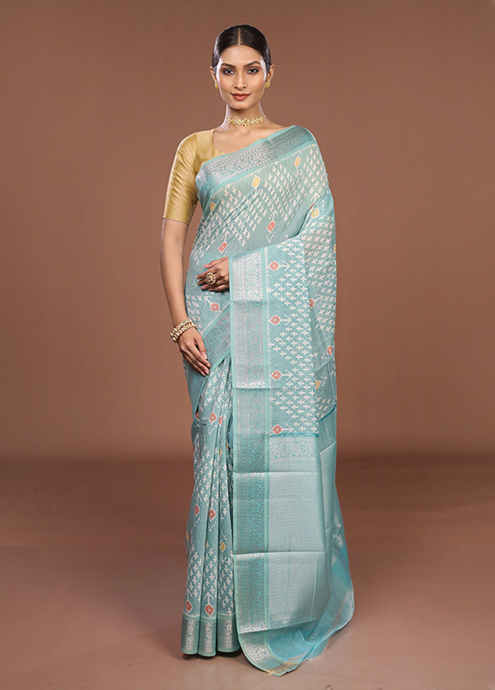 Blue Pure Cotton Saree With Blouse Piece
