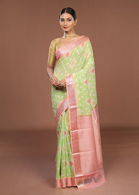 Green Pure Cotton Saree With Blouse Piece