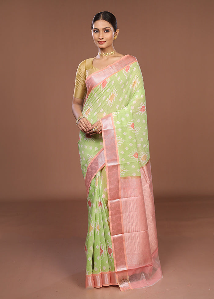 Green Pure Cotton Saree With Blouse Piece