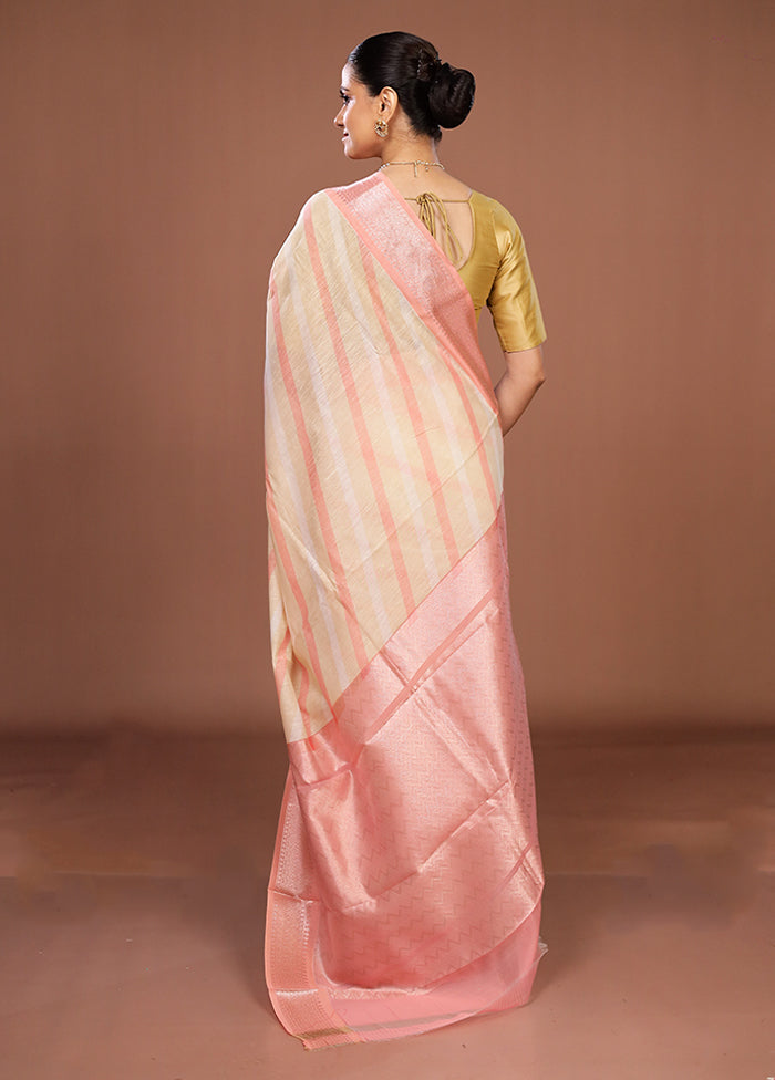 Cream Pure Cotton Saree With Blouse Piece