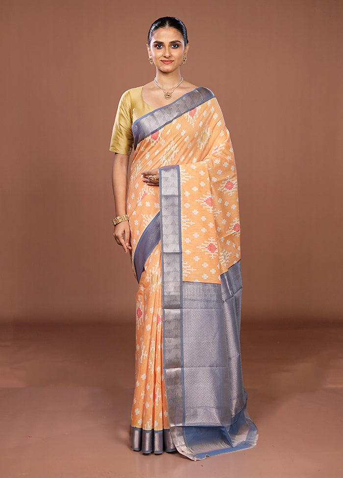 Orange Pure Cotton Saree With Blouse Piece