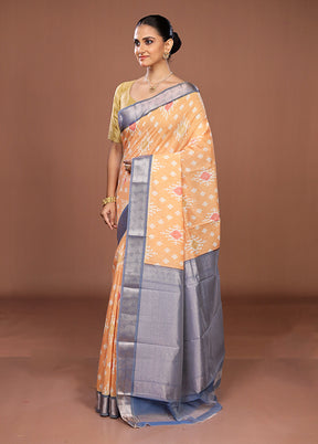 Orange Pure Cotton Saree With Blouse Piece