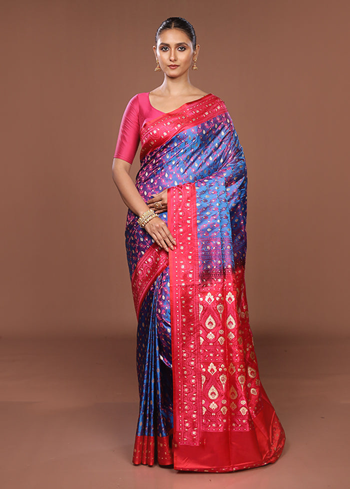 Blue Tanchoi Silk Saree With Blouse Piece