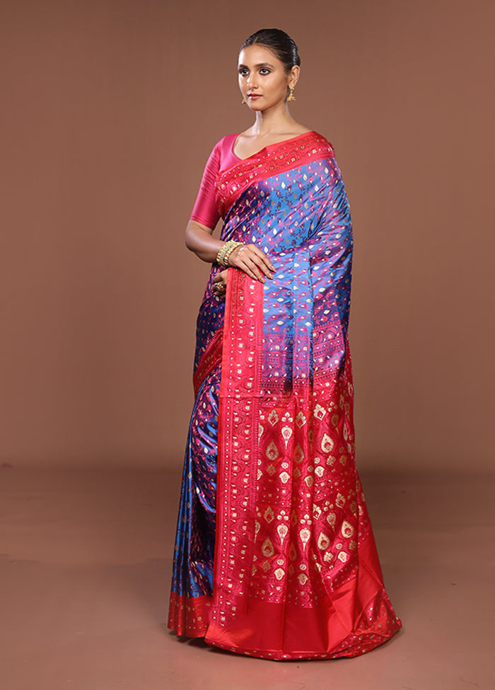 Blue Tanchoi Silk Saree With Blouse Piece