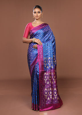 Blue Tanchoi Silk Saree With Blouse Piece