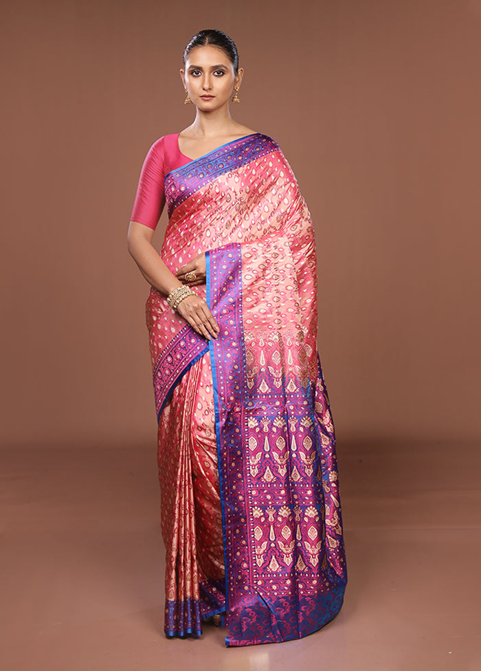 Pink Tanchoi Silk Saree With Blouse Piece