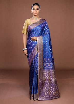 Blue Tanchoi Silk Saree With Blouse Piece