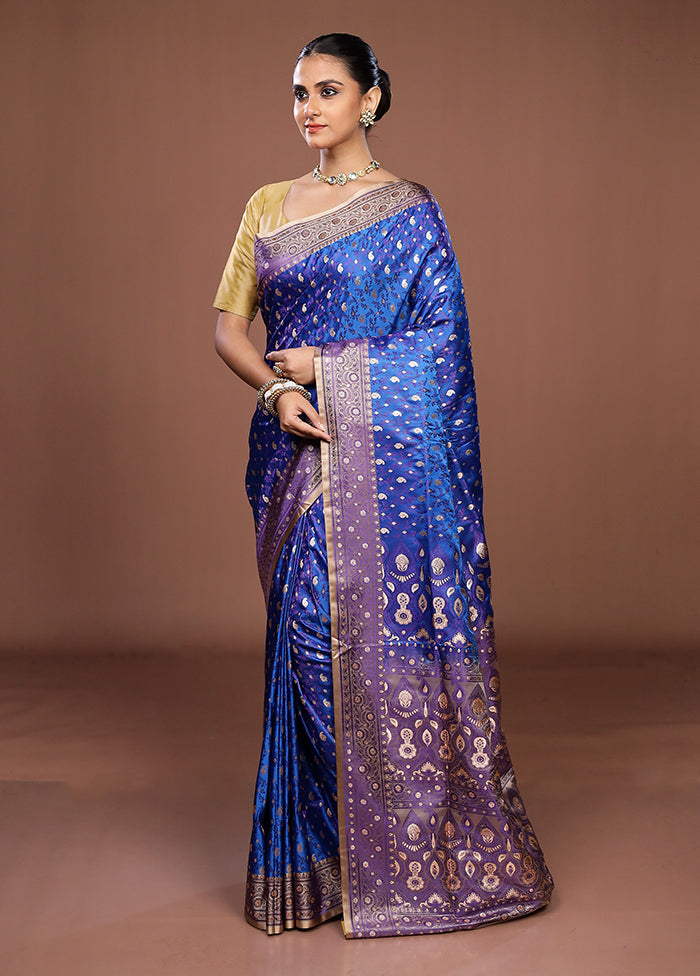 Blue Tanchoi Silk Saree With Blouse Piece