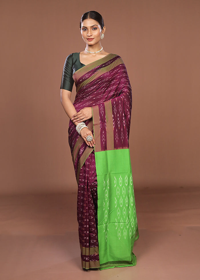 Purple Ikkat Silk Saree With Blouse Piece