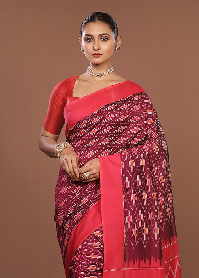 Pink Ikkat Silk Saree With Blouse Piece