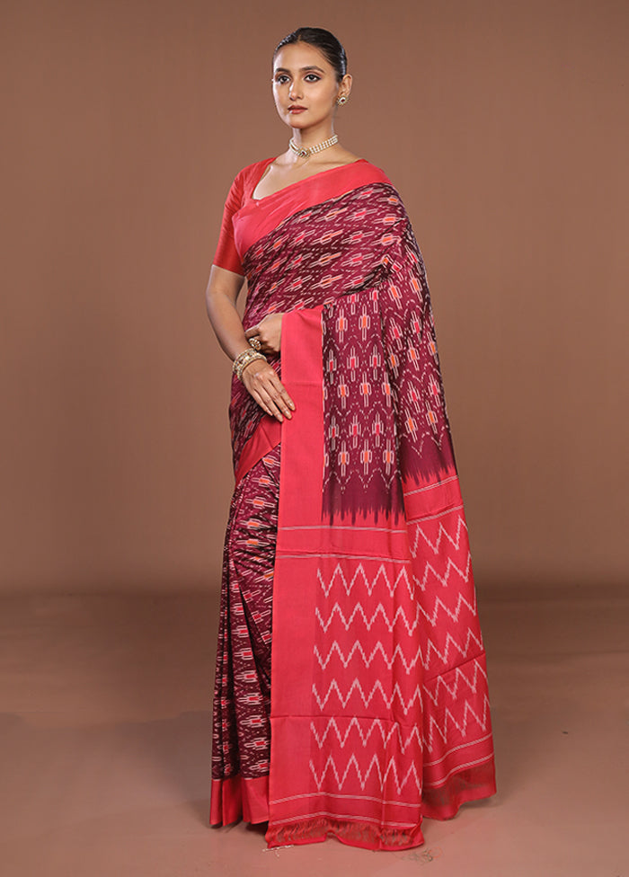 Pink Ikkat Silk Saree With Blouse Piece