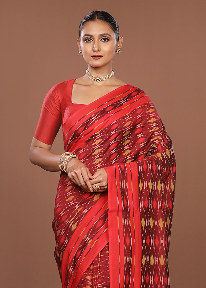 Red Ikkat Silk Saree With Blouse Piece