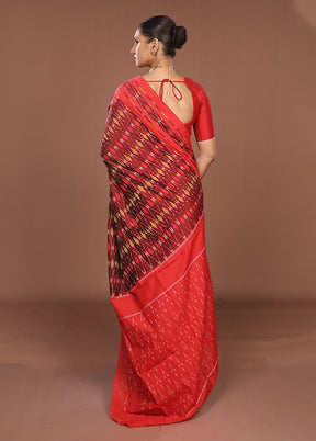 Red Ikkat Silk Saree With Blouse Piece