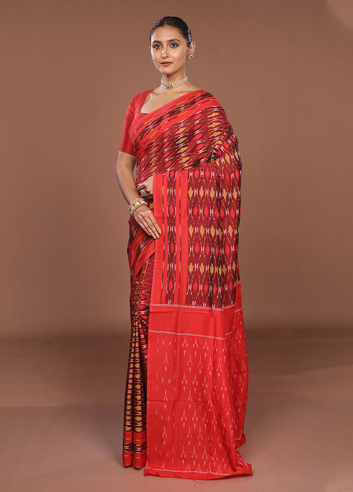 Red Ikkat Silk Saree With Blouse Piece
