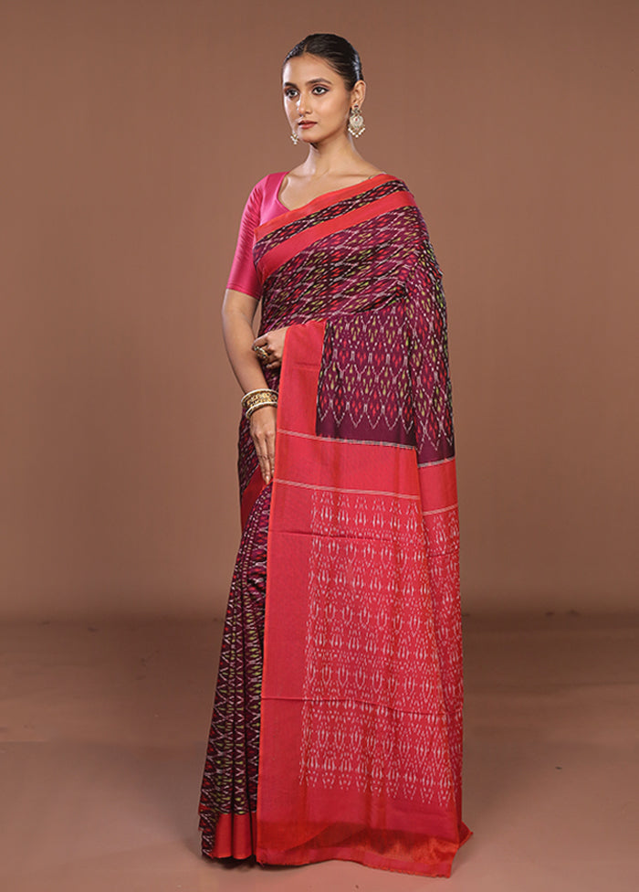 Purple Ikkat Silk Saree With Blouse Piece