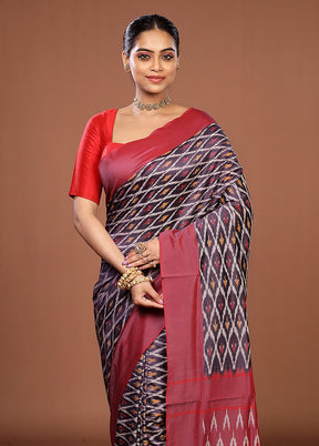 Blue Ikkat Silk Saree With Blouse Piece