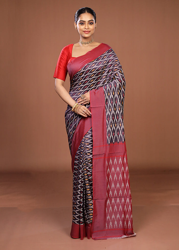 Blue Ikkat Silk Saree With Blouse Piece