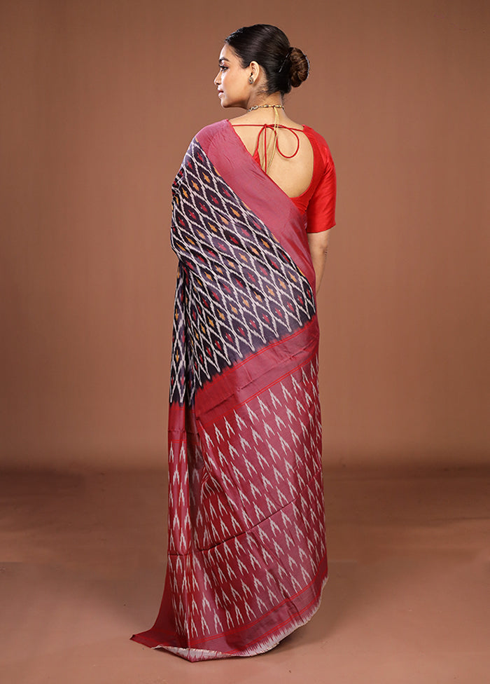 Blue Ikkat Silk Saree With Blouse Piece