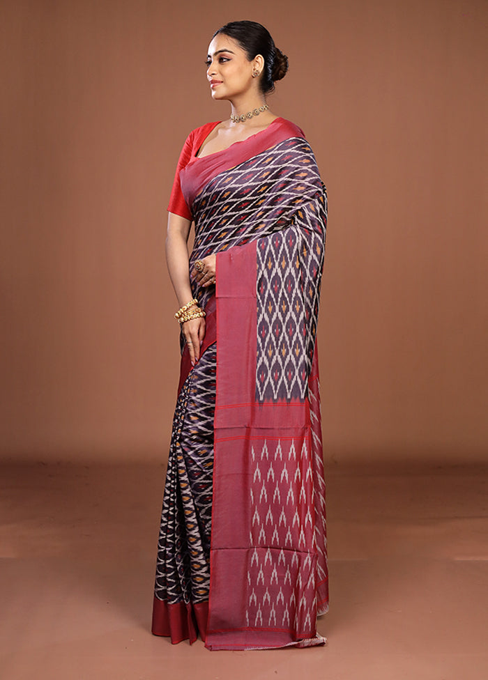 Blue Ikkat Silk Saree With Blouse Piece