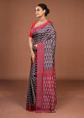 Blue Ikkat Silk Saree With Blouse Piece