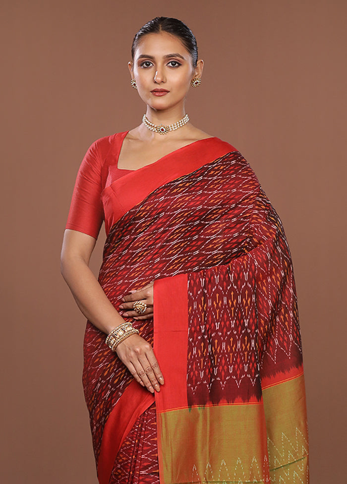 Red Ikkat Silk Saree With Blouse Piece