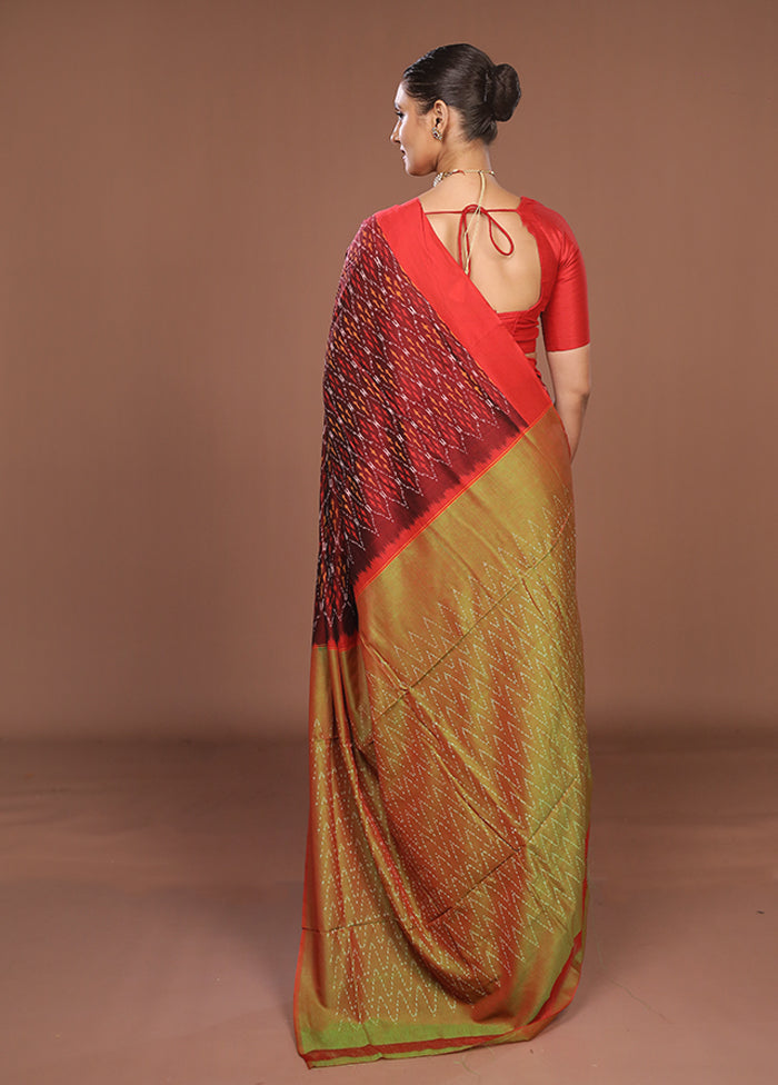 Red Ikkat Silk Saree With Blouse Piece