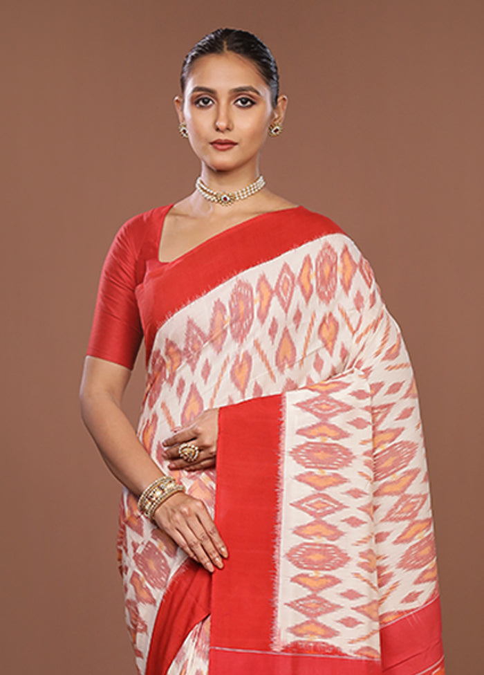 Red Ikkat Silk Saree With Blouse Piece