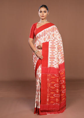 Red Ikkat Silk Saree With Blouse Piece