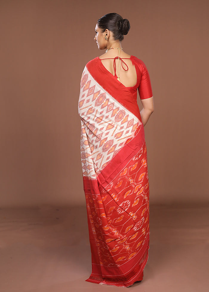 Red Ikkat Silk Saree With Blouse Piece