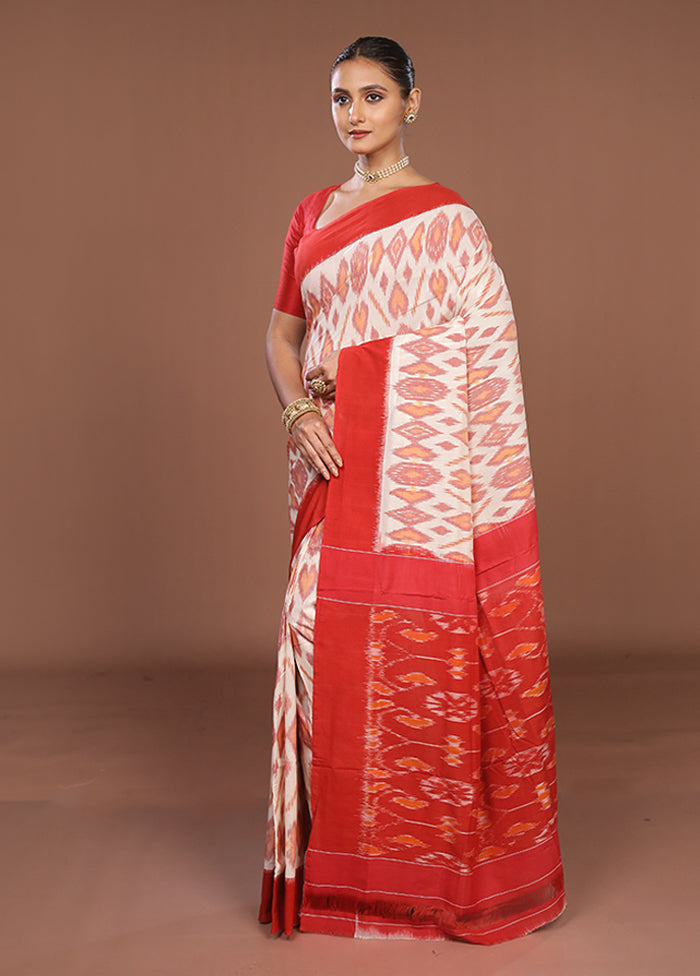 Red Ikkat Silk Saree With Blouse Piece